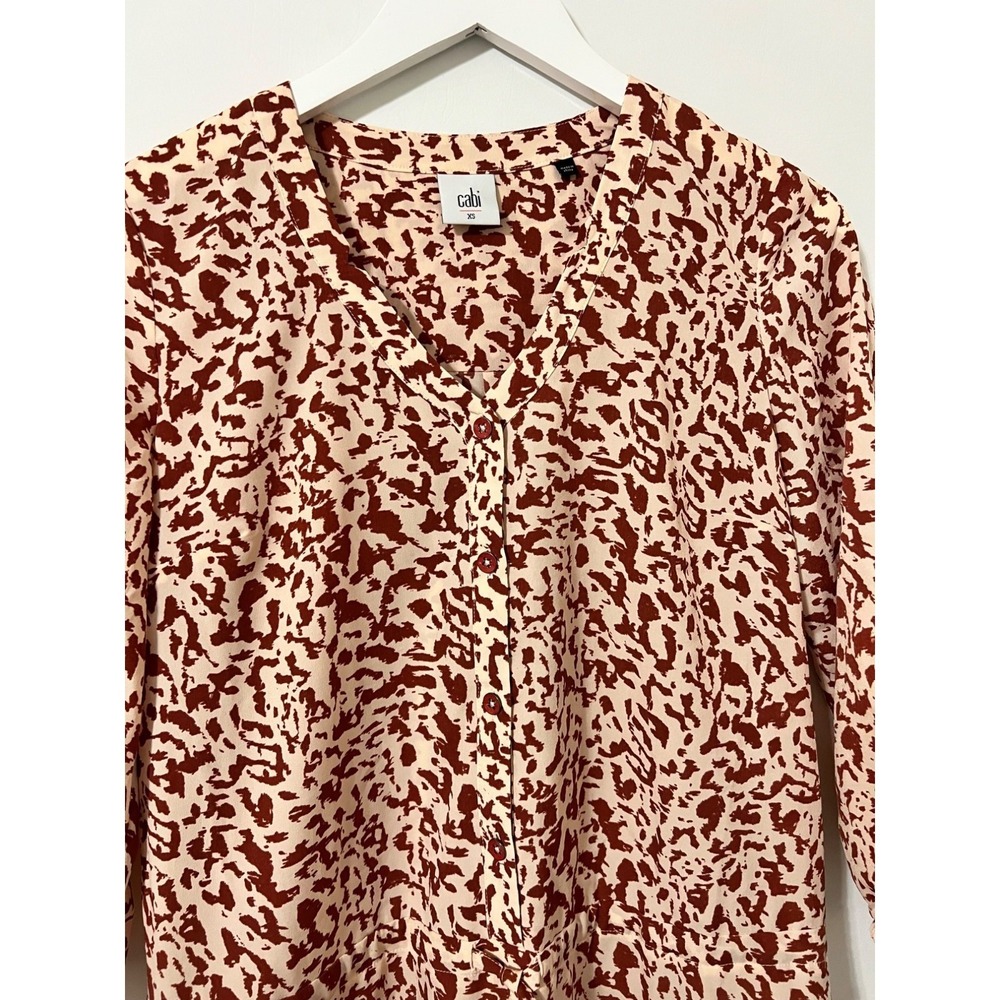 Cabi Sienna Dress Women XS Red Leopard Print Drawstring Waist Ruffle Hem 5406 - Picture 9 of 11